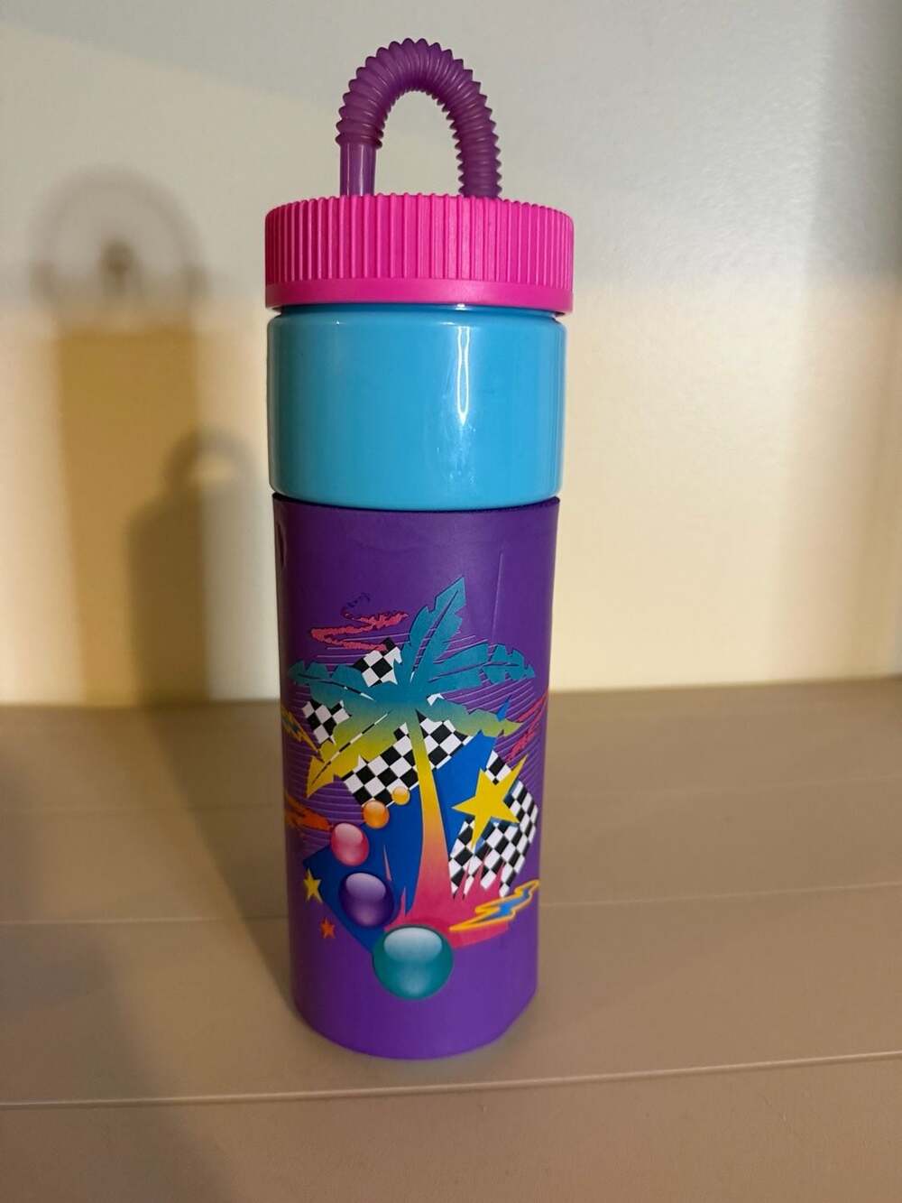 Cool Gear 24oz Retro Squishy Water Bottle with Palm Tree Design and Resealable S